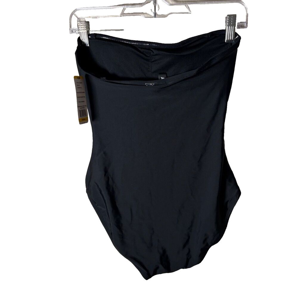 DKNY Bathing Suit Women's Medium Black Strapless One Piece Ruched Swim - Picture 2 of 10